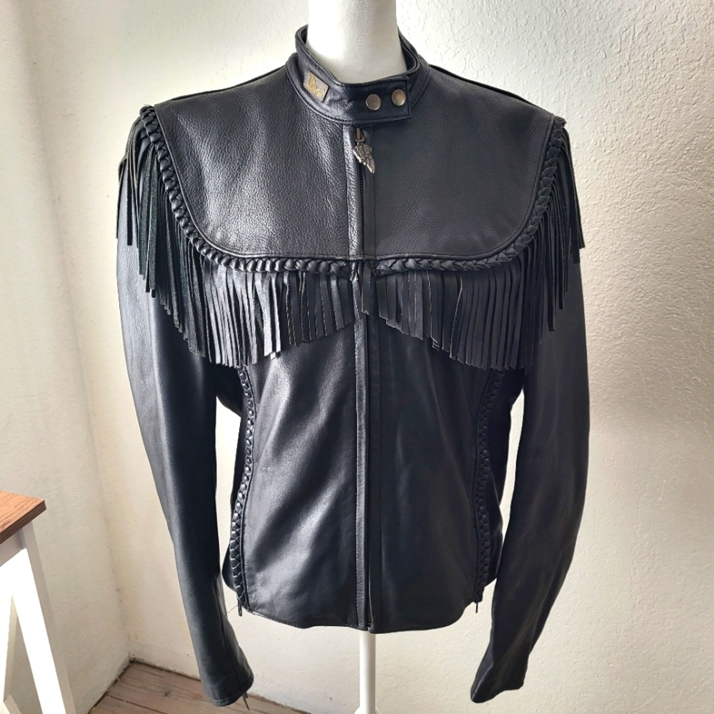Authentic HD by Willie G leather fringed womens jacket